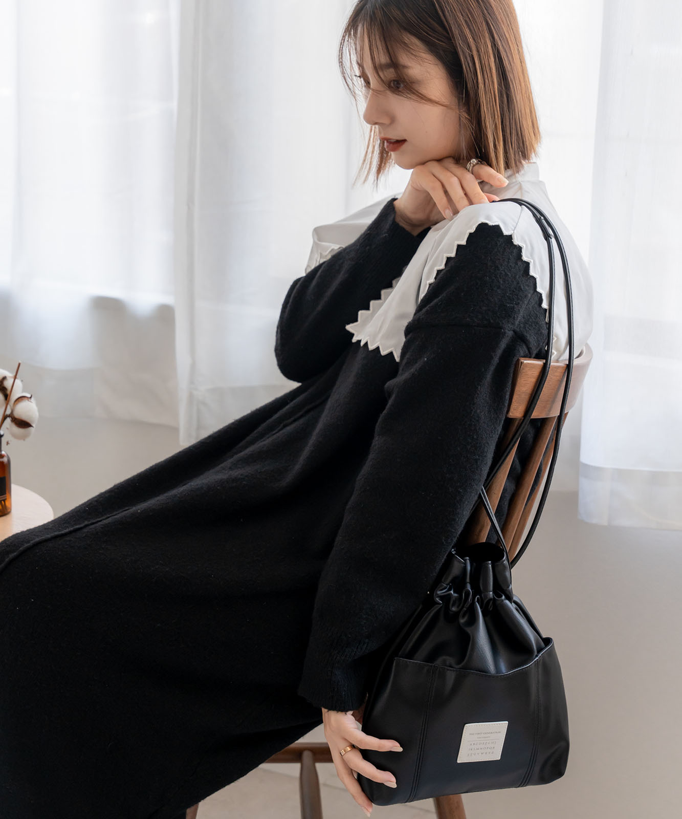 Rename カジュアルデザイン オリジナルタグ 巾着ショルダーバッグ