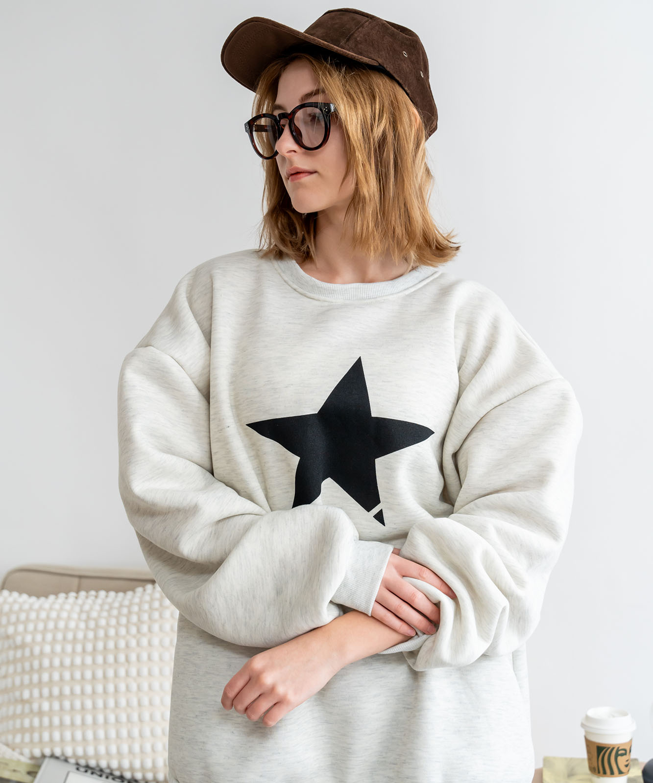 DEVICE select オーバーサイズ プルオーバー 星柄 スタープリント スウェット トレーナー ノームコア メンズ レディース