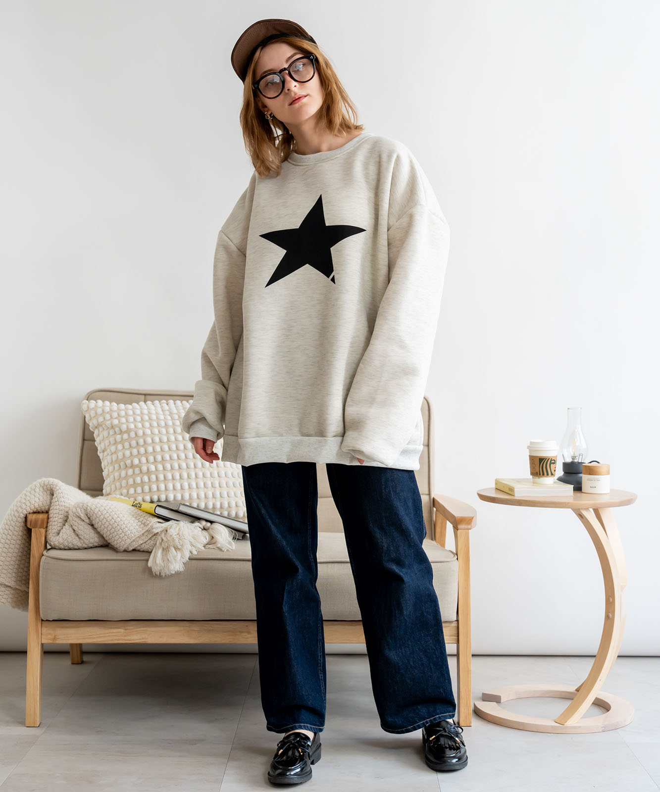 DEVICE select オーバーサイズ プルオーバー 星柄 スタープリント スウェット トレーナー ノームコア メンズ レディース
