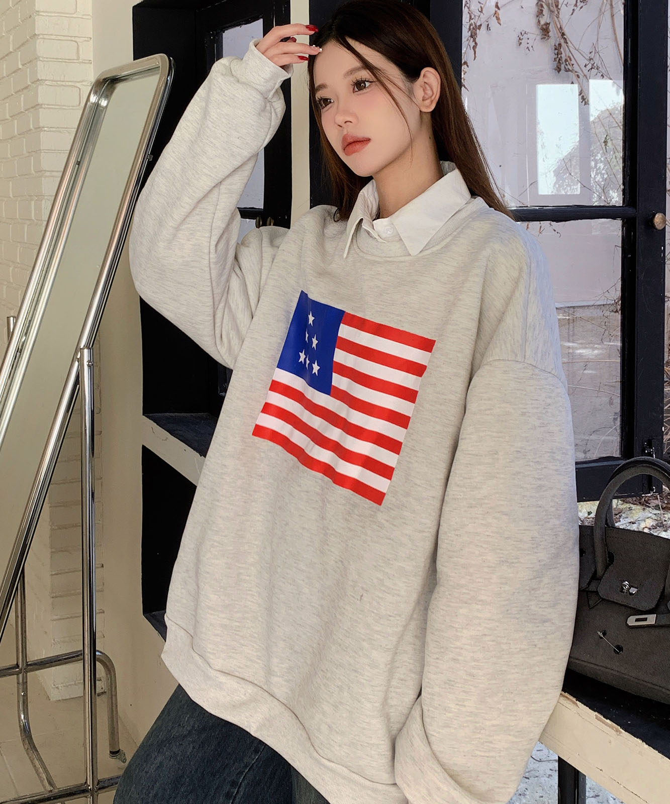 DEVICE select オーバーサイズ プルオーバー 星柄 スタープリント スウェット トレーナー ノームコア メンズ レディース