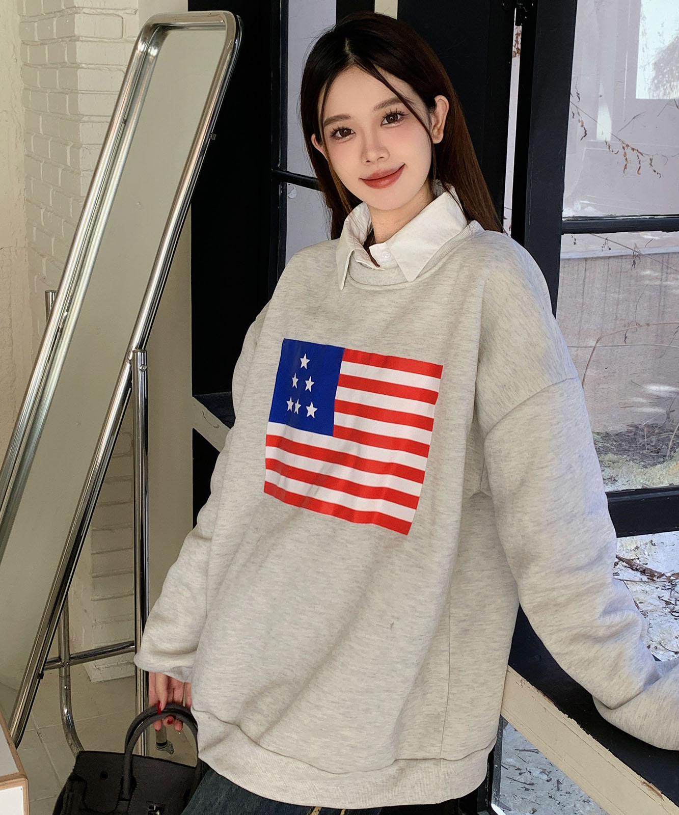 DEVICE select オーバーサイズ プルオーバー 星柄 スタープリント スウェット トレーナー ノームコア メンズ レディース