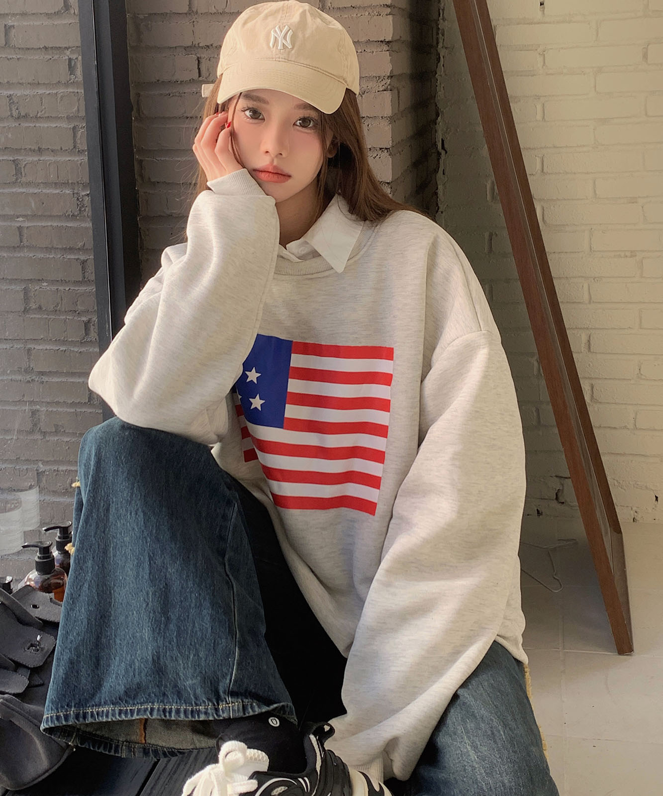 DEVICE select オーバーサイズ プルオーバー 星柄 スタープリント スウェット トレーナー ノームコア メンズ レディース