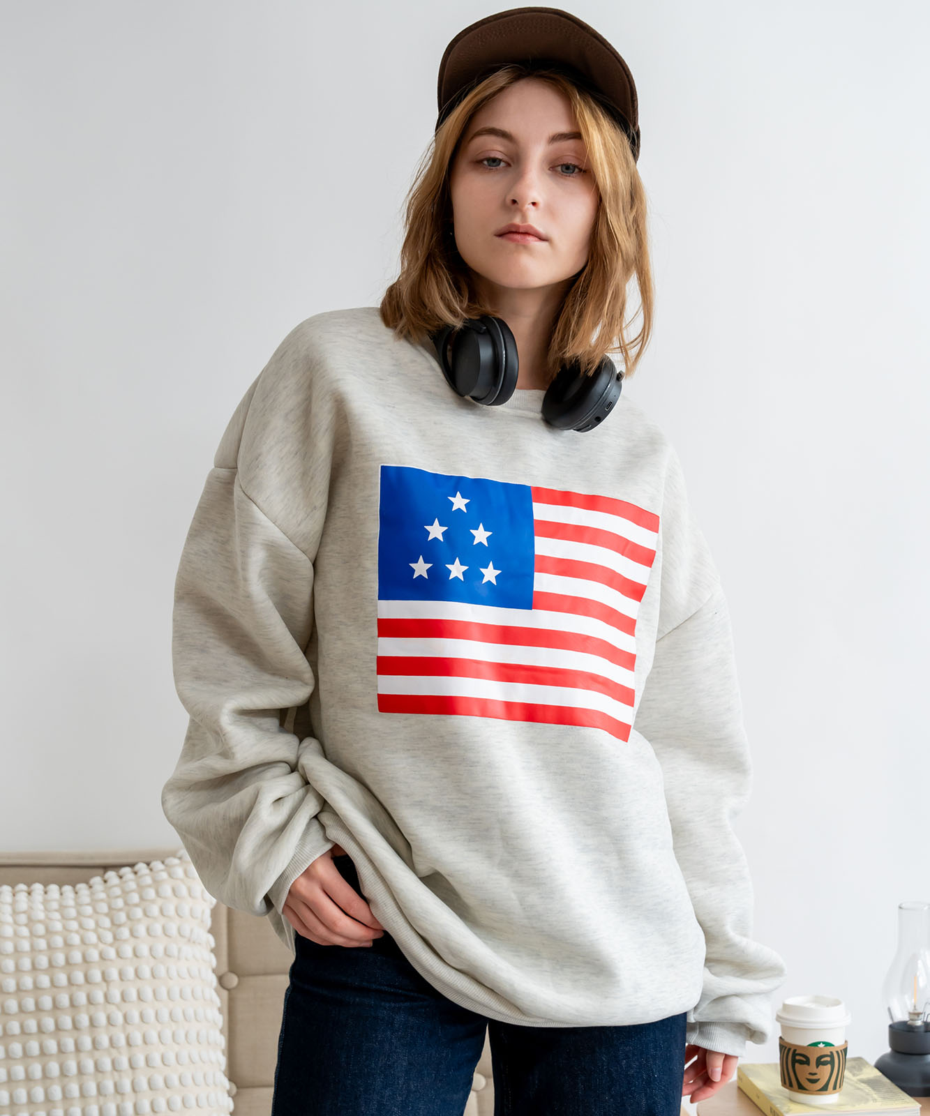 DEVICE select オーバーサイズ プルオーバー 星柄 スタープリント スウェット トレーナー ノームコア メンズ レディース