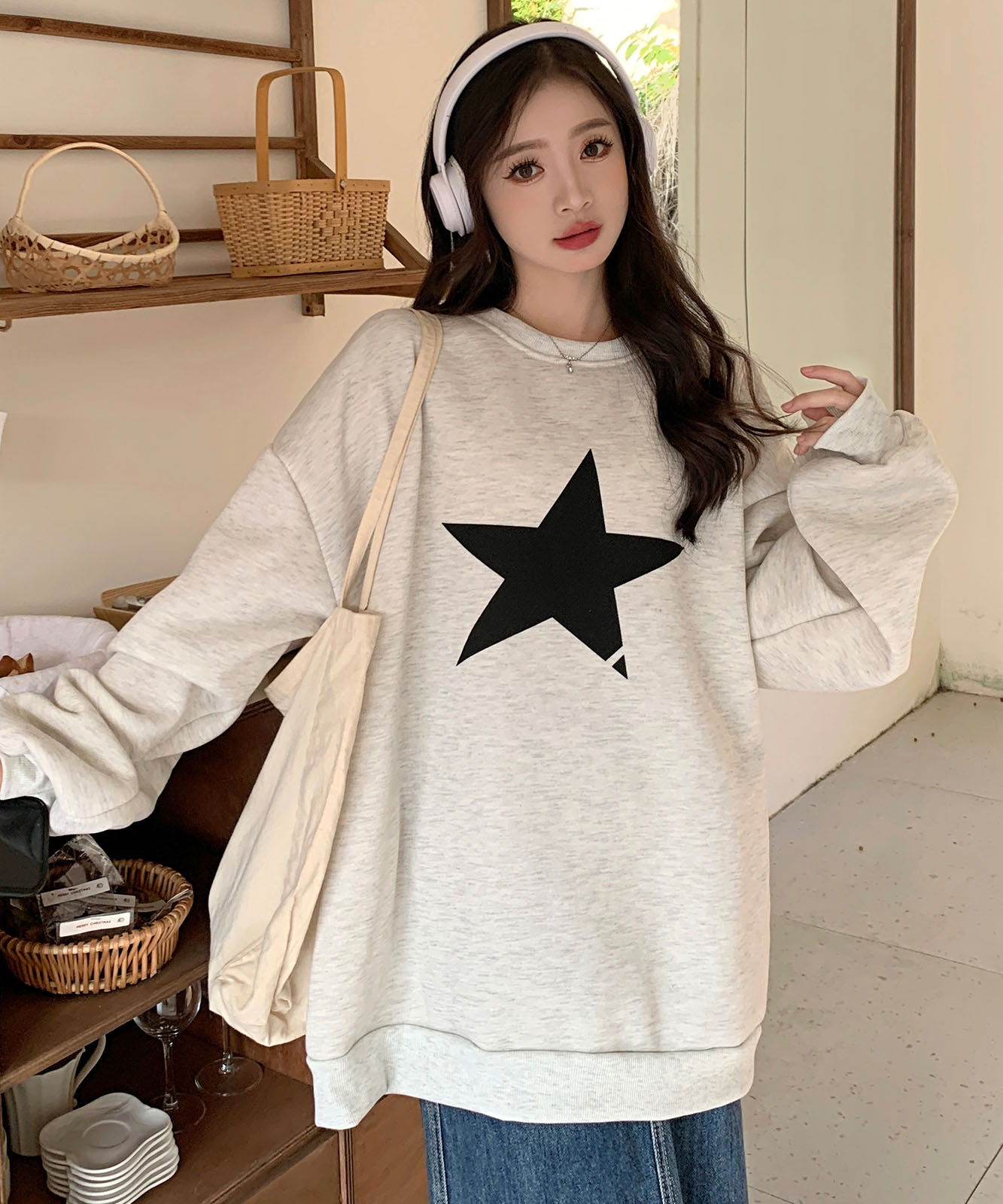 DEVICE select オーバーサイズ プルオーバー 星柄 スタープリント スウェット トレーナー ノームコア メンズ レディース