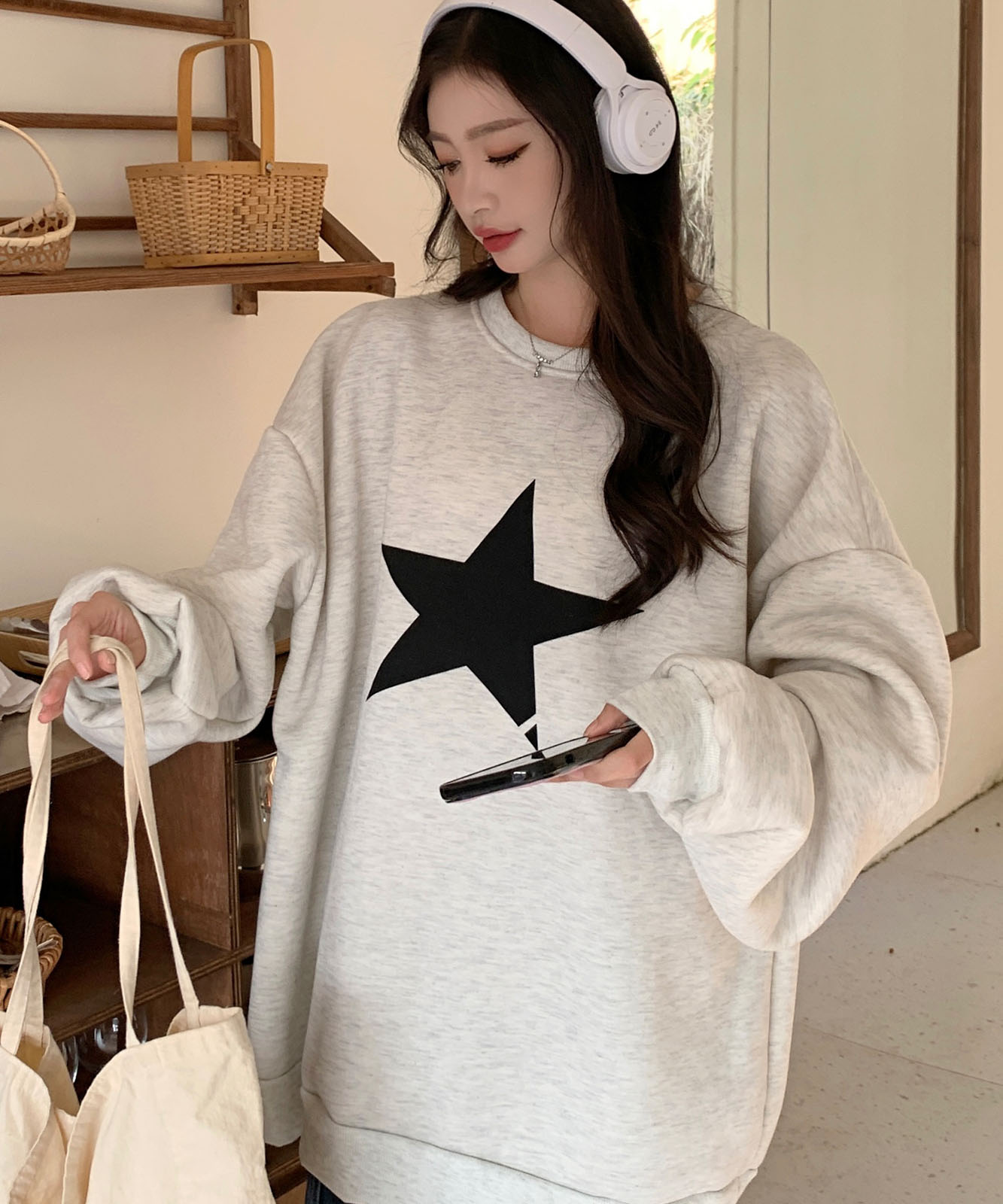 DEVICE select オーバーサイズ プルオーバー 星柄 スタープリント スウェット トレーナー ノームコア メンズ レディース