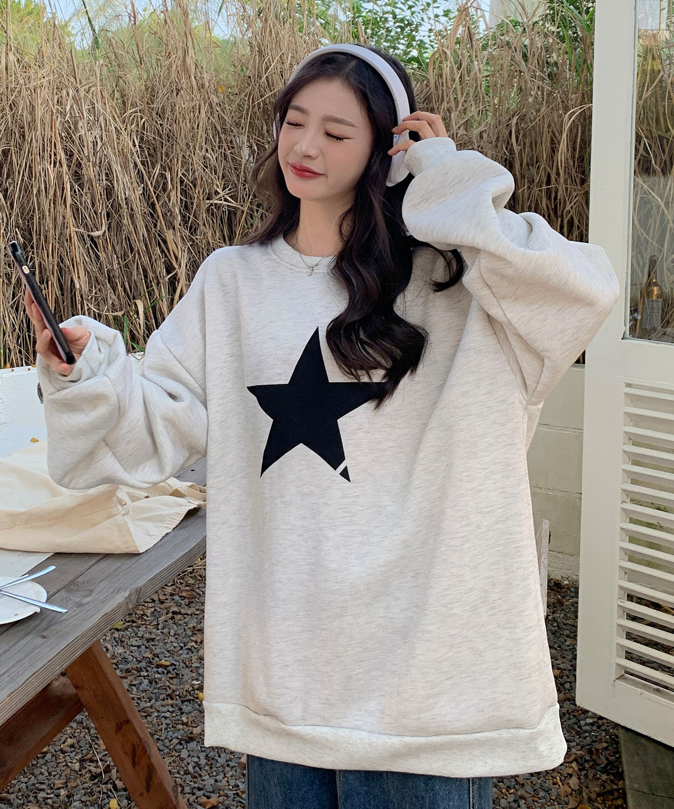 DEVICE select オーバーサイズ プルオーバー 星柄 スタープリント スウェット トレーナー ノームコア メンズ レディース