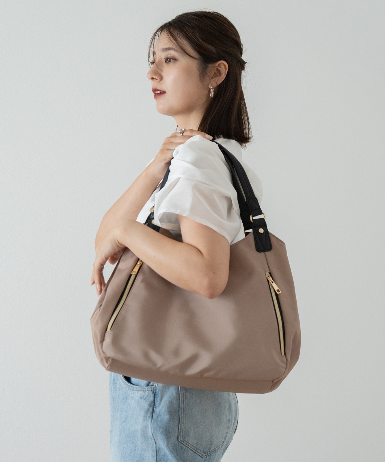 【 Rename 】 軽量ゴールドファスナーナイロントートバッグ レディース ユニセックス 上品 高級感 フォーマル RTN70043