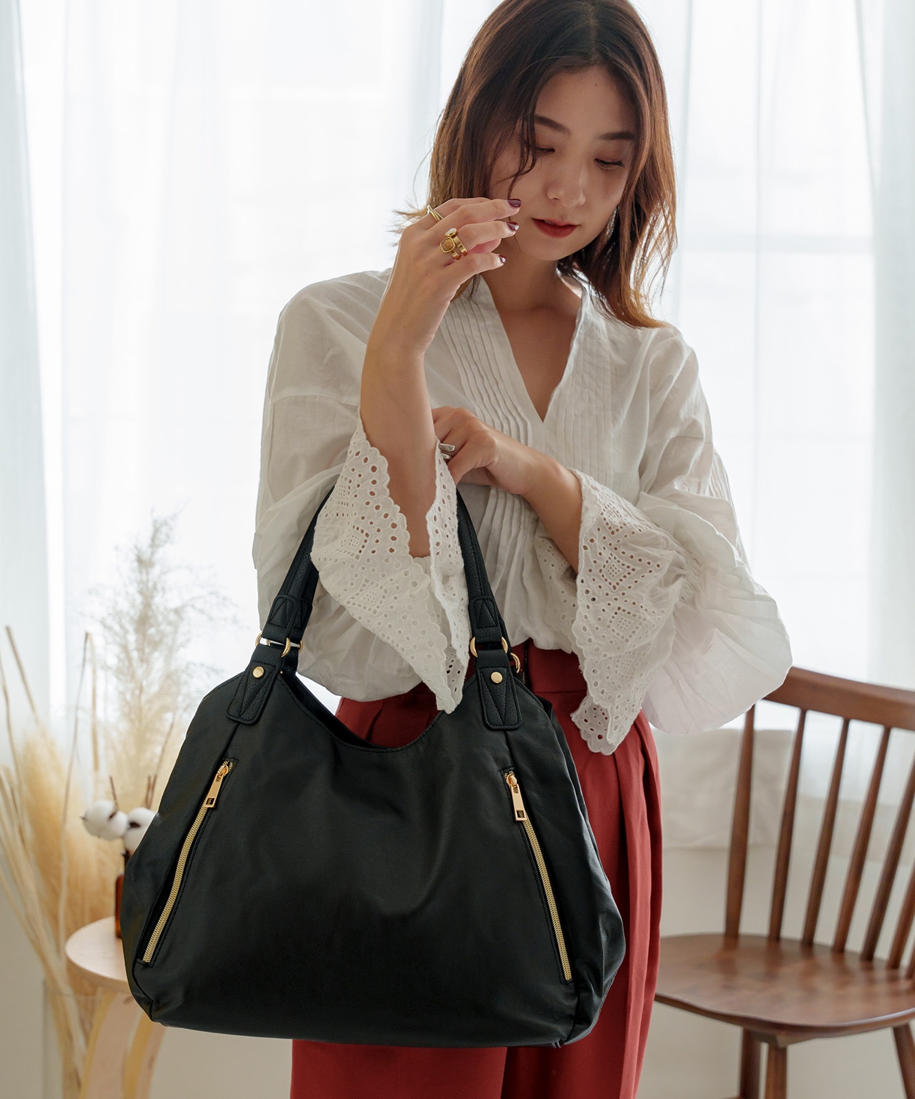 専用出品　フランスアンティーク　モノグラムリメイクトートバッグ Rename 】 軽量ゴールドファスナーナイロントートバッグ