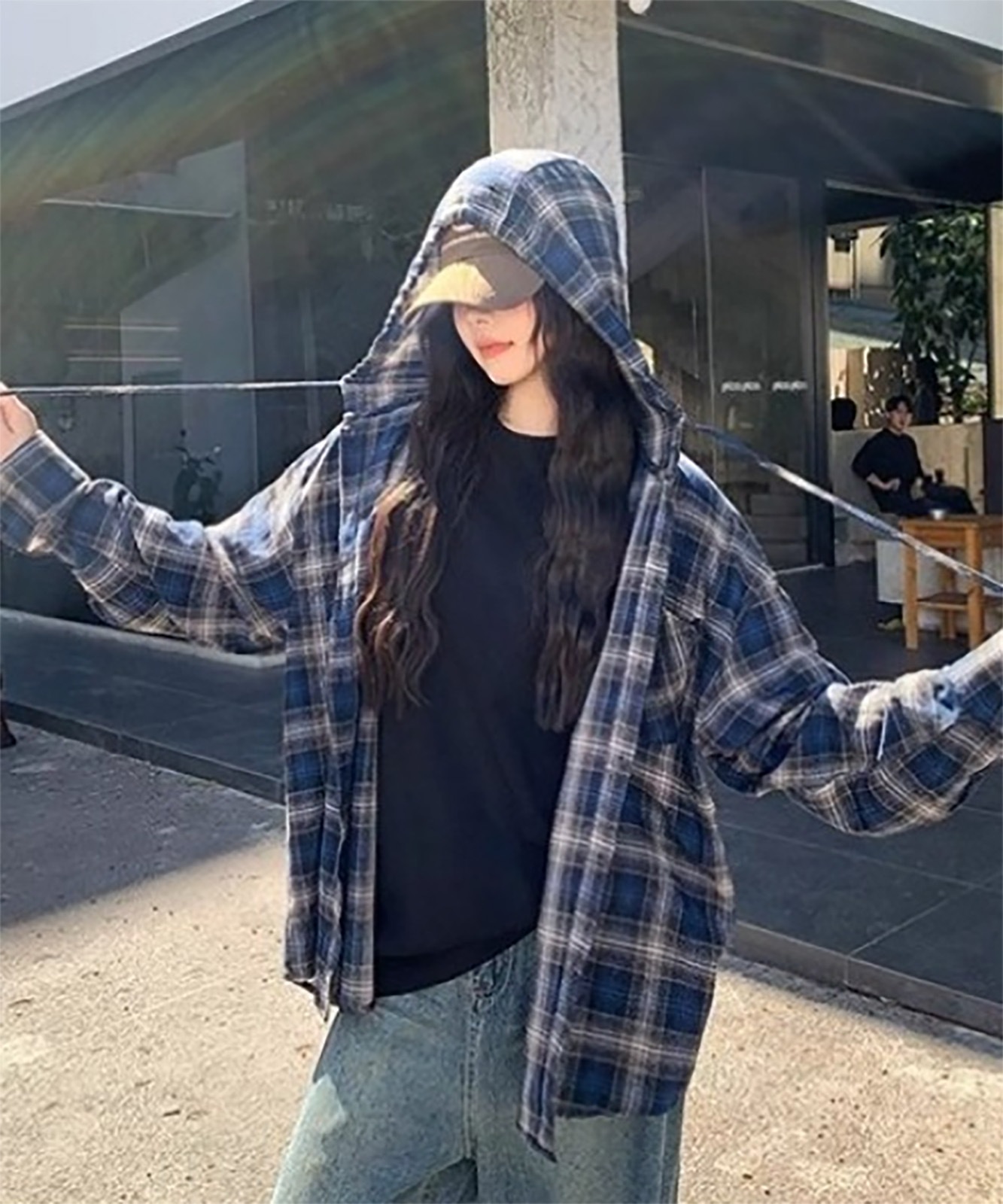 【 DEVICE select 】 フーディー ヴィンテージライク チェックシャツ メンズ レディース ユニセックス 韓国風 Y2K ストリート カジュアル 秋服 TA1298
