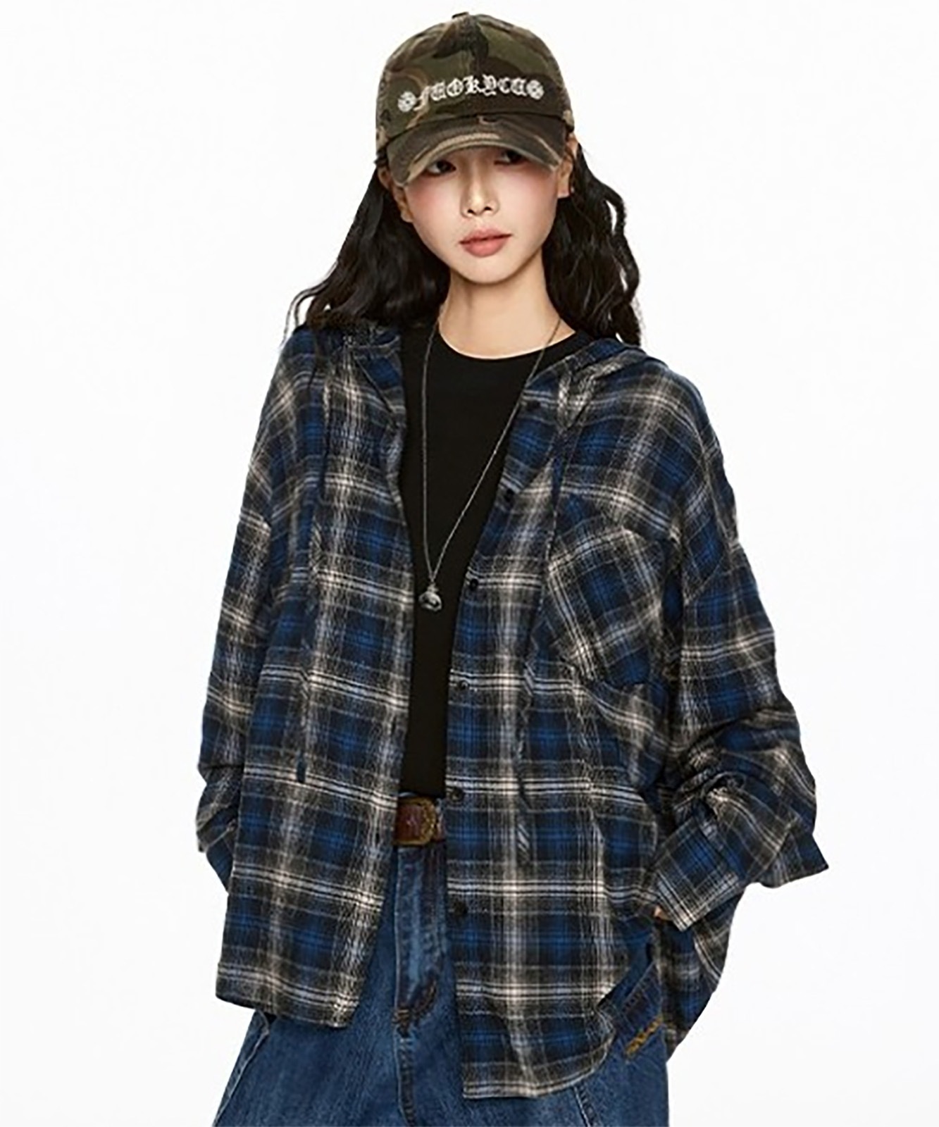 【 DEVICE select 】 フーディー ヴィンテージライク チェックシャツ メンズ レディース ユニセックス 韓国風 Y2K ストリート カジュアル 秋服 TA1298