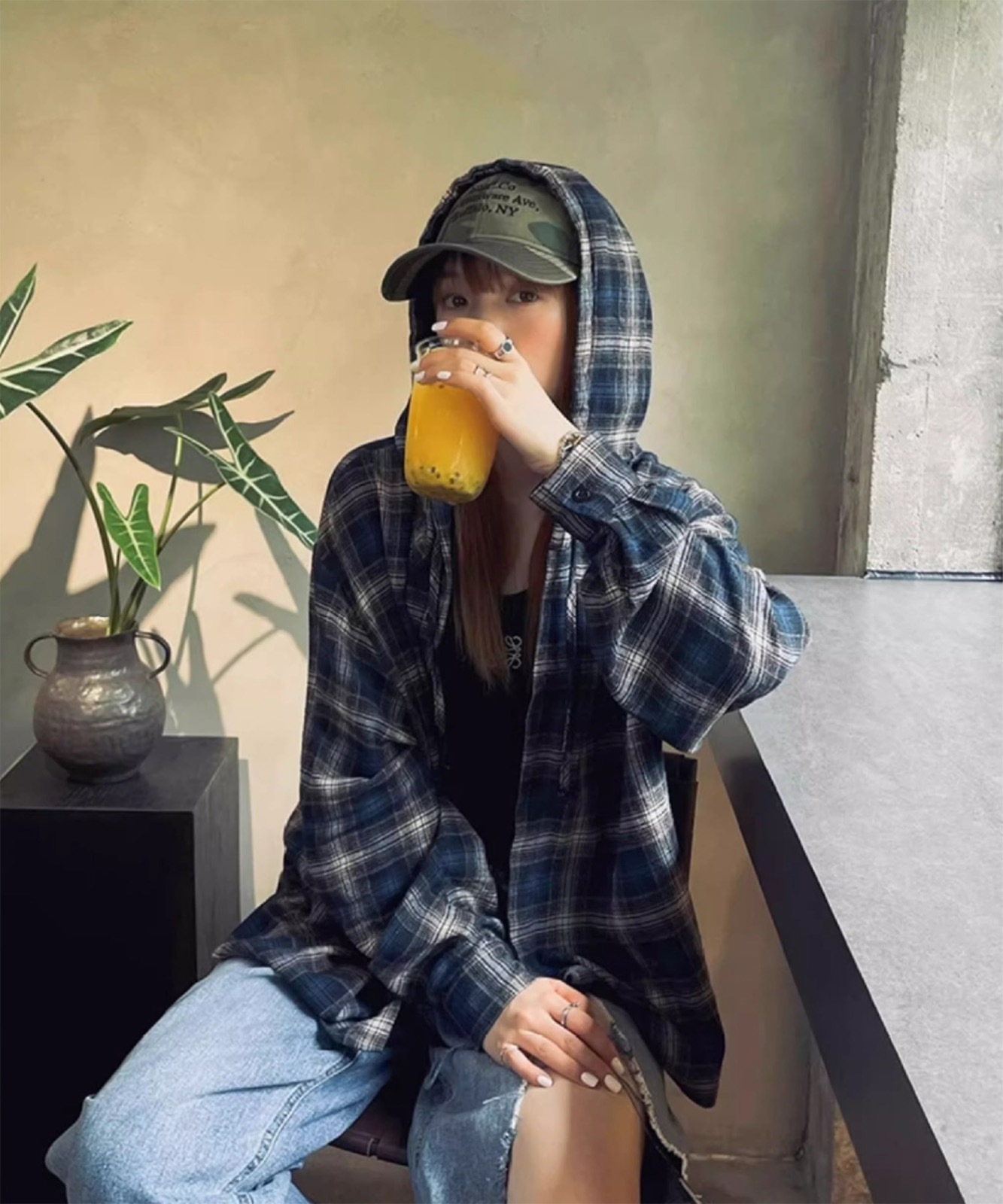 【 DEVICE select 】 フーディー ヴィンテージライク チェックシャツ メンズ レディース ユニセックス 韓国風 Y2K ストリート カジュアル 秋服 TA1298