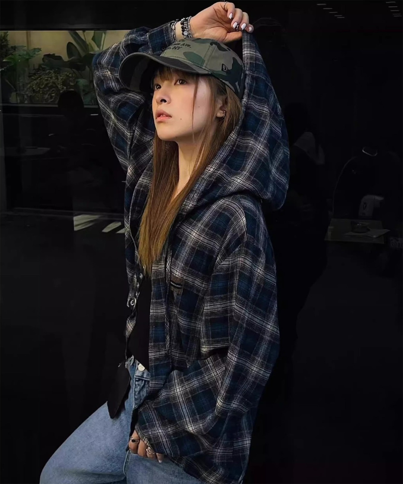 【 DEVICE select 】 フーディー ヴィンテージライク チェックシャツ メンズ レディース ユニセックス 韓国風 Y2K ストリート カジュアル 秋服 TA1298