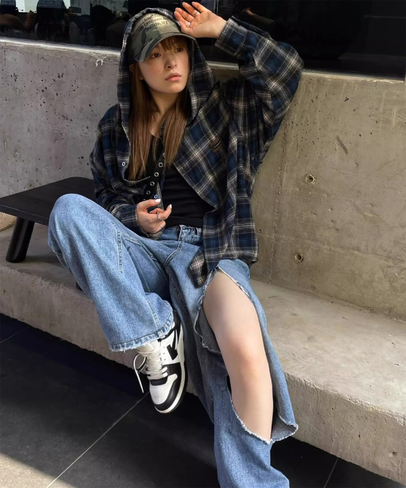 【 DEVICE select 】 フーディー ヴィンテージライク チェックシャツ メンズ レディース ユニセックス 韓国風 Y2K ストリート カジュアル 秋服 TA1298