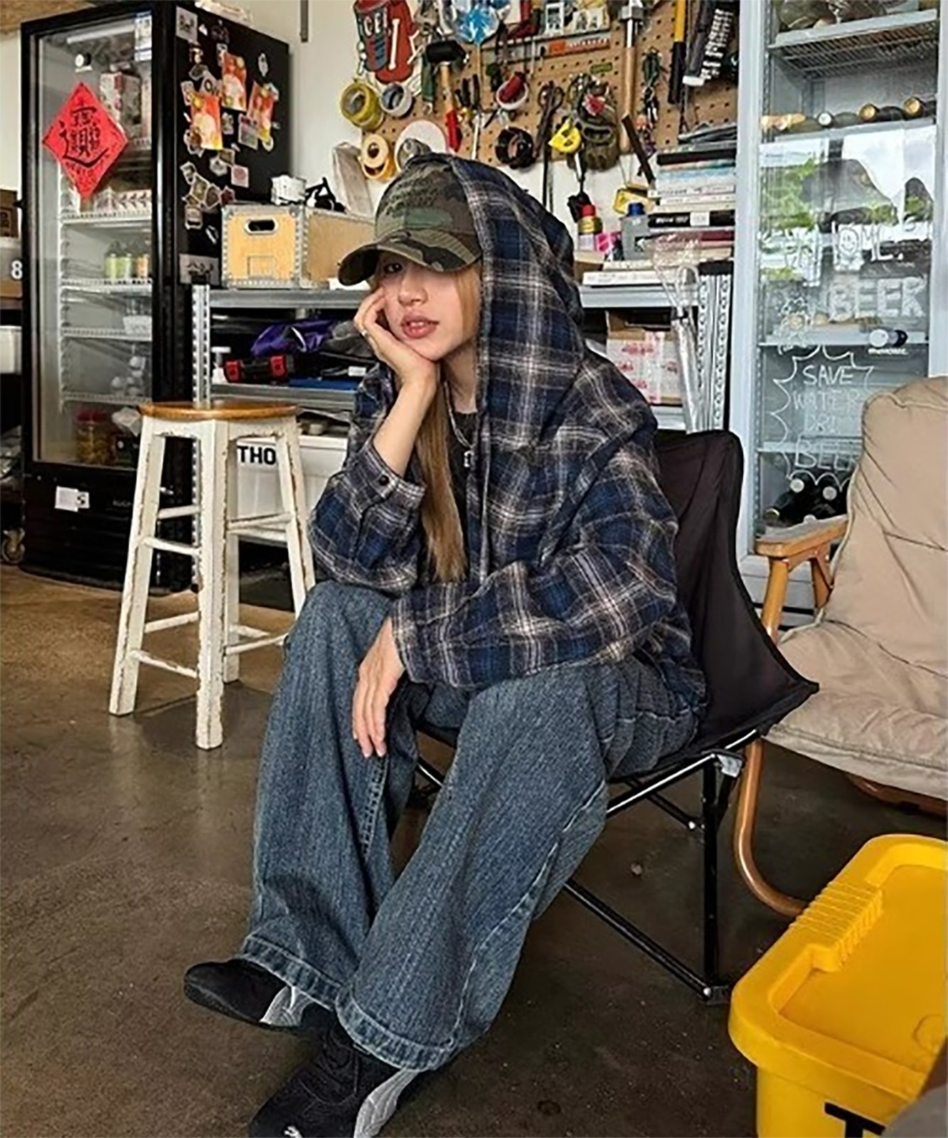 【 DEVICE select 】 フーディー ヴィンテージライク チェックシャツ メンズ レディース ユニセックス 韓国風 Y2K ストリート カジュアル 秋服 TA1298