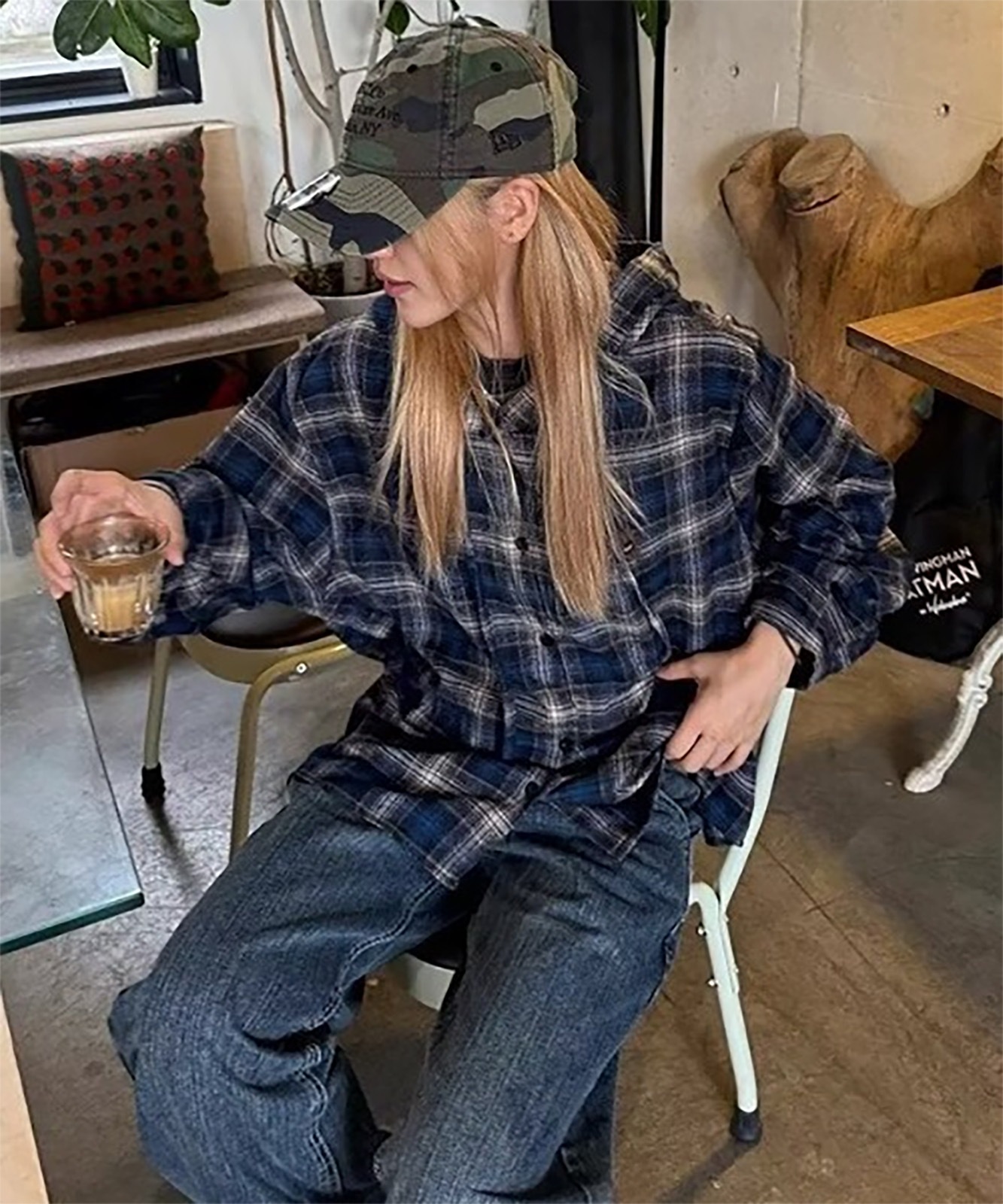 【 DEVICE select 】 フーディー ヴィンテージライク チェックシャツ メンズ レディース ユニセックス 韓国風 Y2K ストリート カジュアル 秋服 TA1298