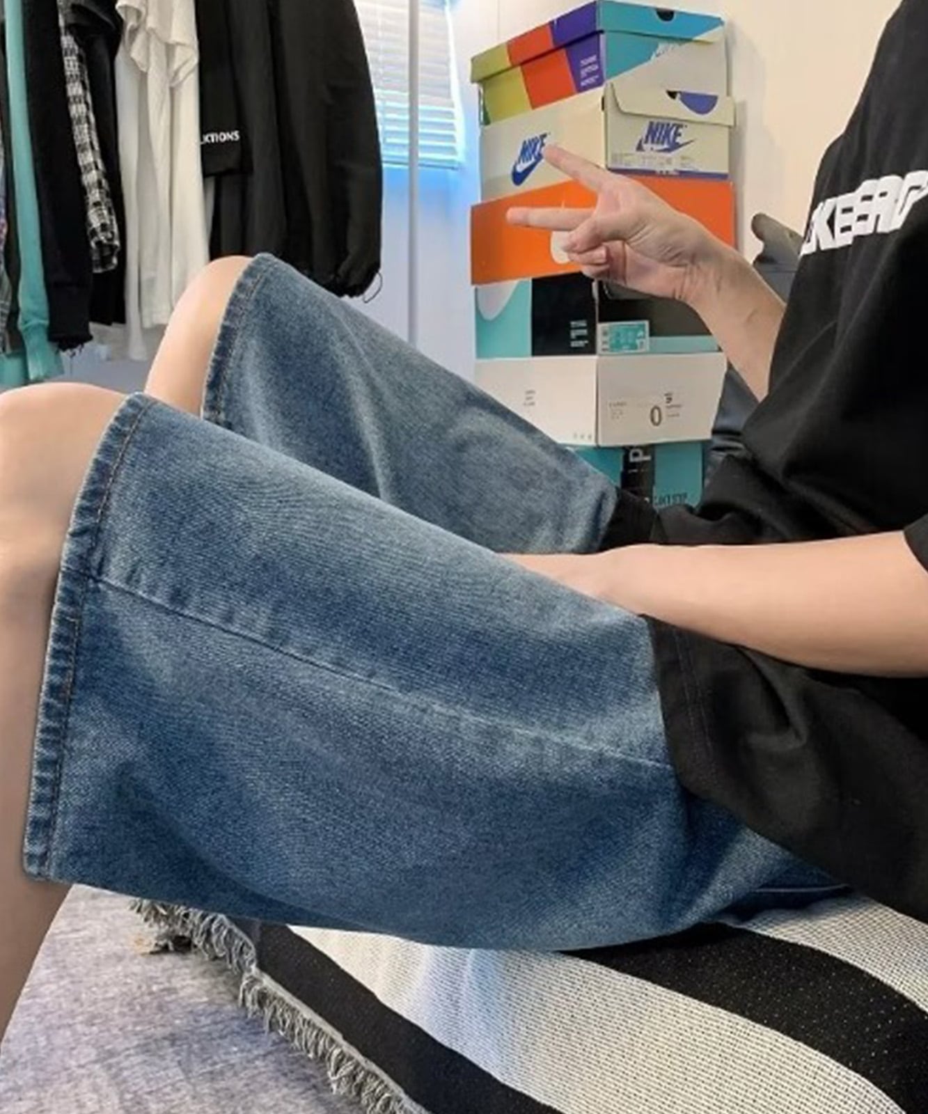 DEVICE select ハーフ ウォッシュ デニム ワイド ショート パンツ ベルト付き ハーフパンツ メンズ レディース