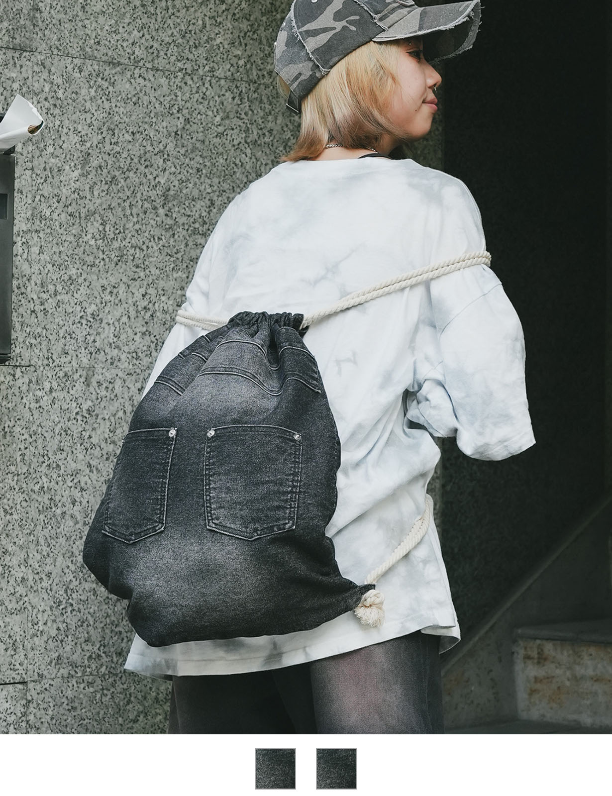 【 DEVICE 】 ウォッシュデニム ナップサック メンズ レディース ユニセックス 古着風 ユーズド加工 RRD24049