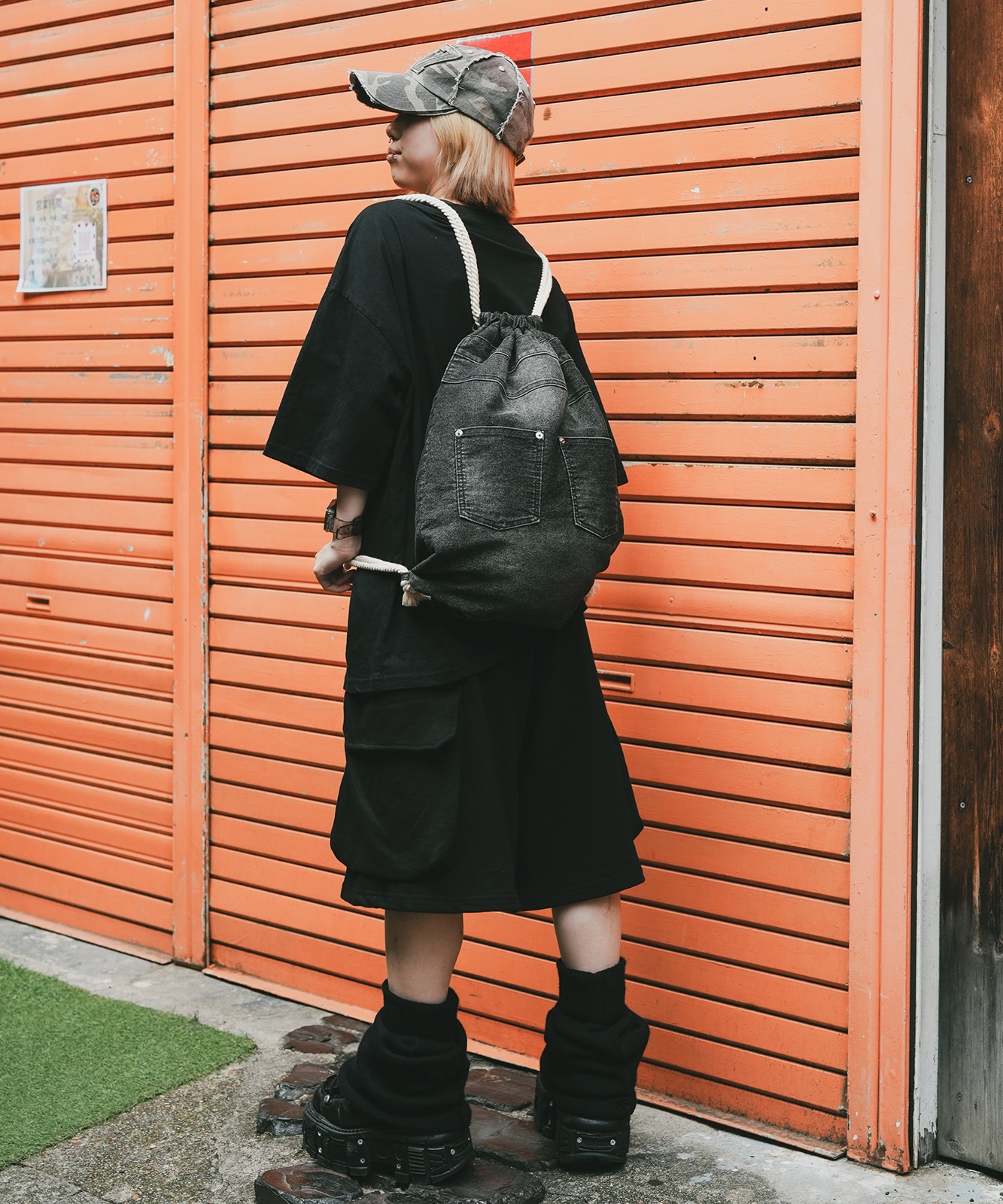 【 DEVICE 】 ウォッシュデニム ナップサック メンズ レディース ユニセックス 古着風 ユーズド加工 RRD24049