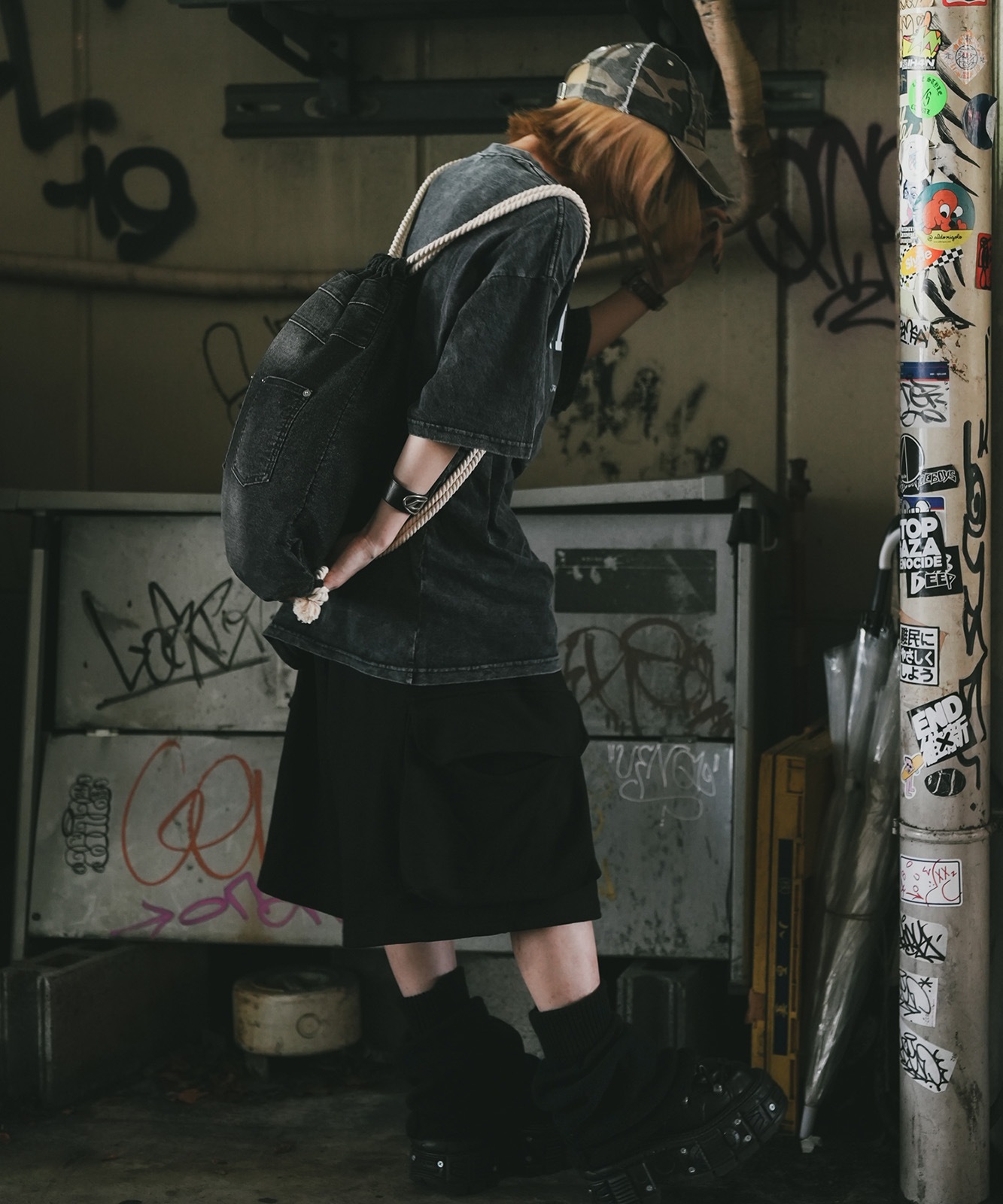 【 DEVICE 】 ウォッシュデニム ナップサック メンズ レディース ユニセックス 古着風 ユーズド加工 RRD24049