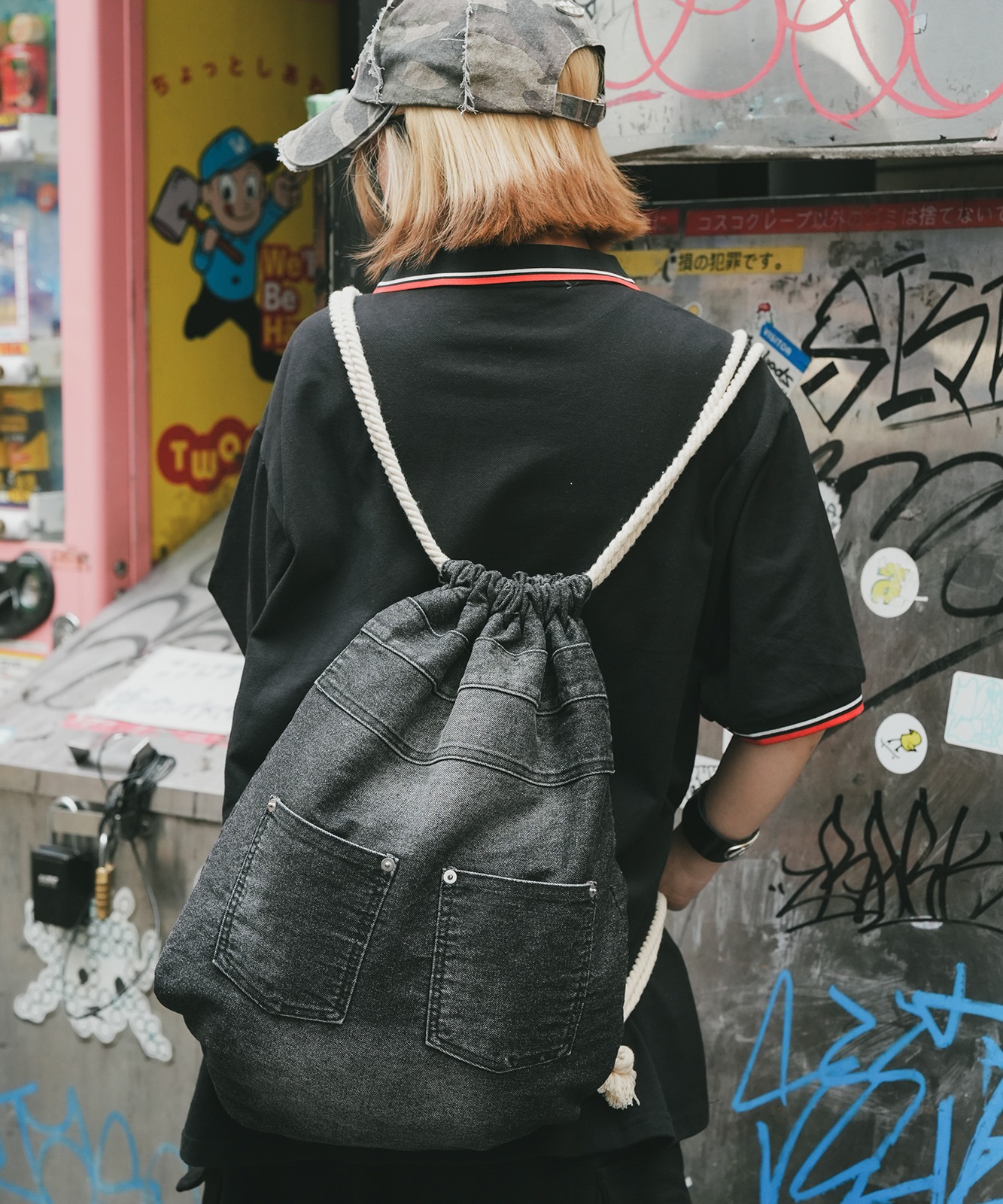 【 DEVICE 】 ウォッシュデニム ナップサック メンズ レディース ユニセックス 古着風 ユーズド加工 RRD24049