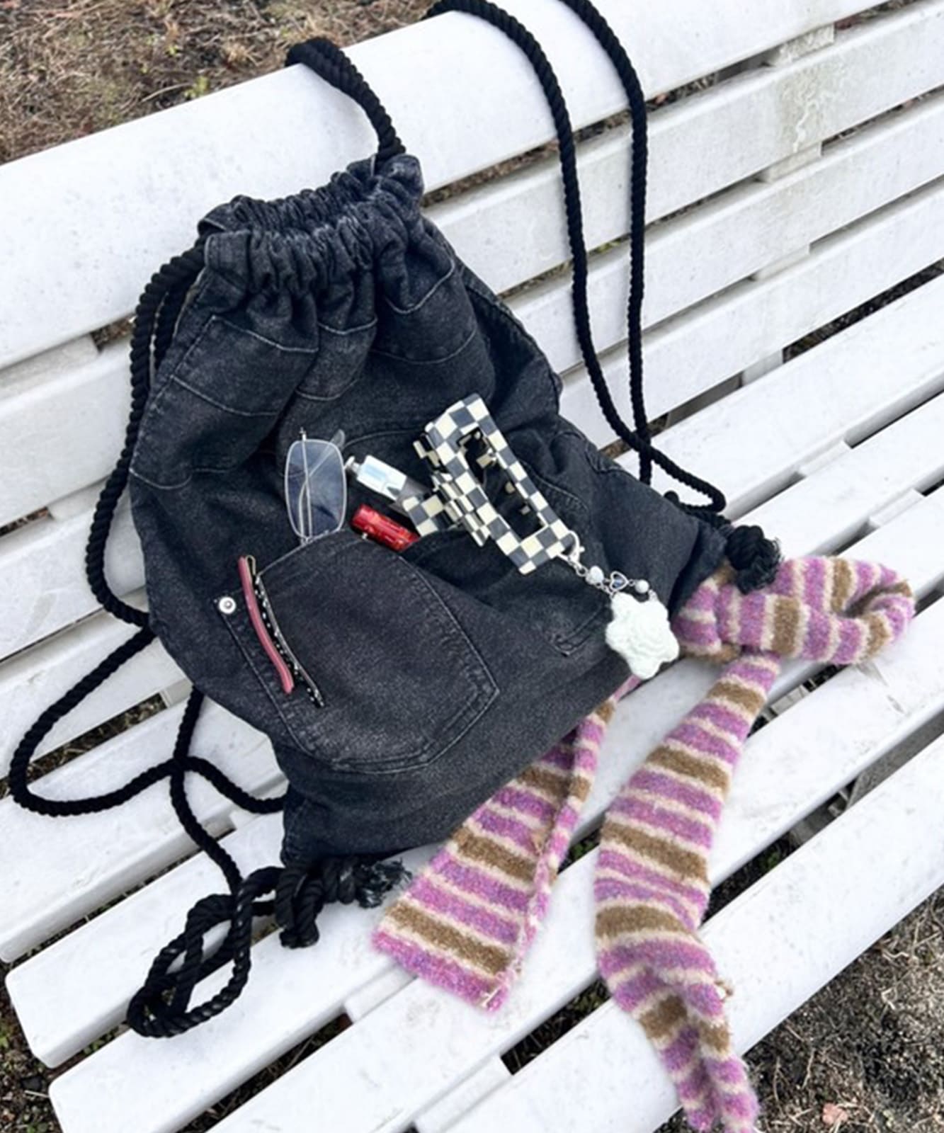 【 DEVICE 】 ウォッシュデニム ナップサック メンズ レディース ユニセックス 古着風 ユーズド加工 RRD24049