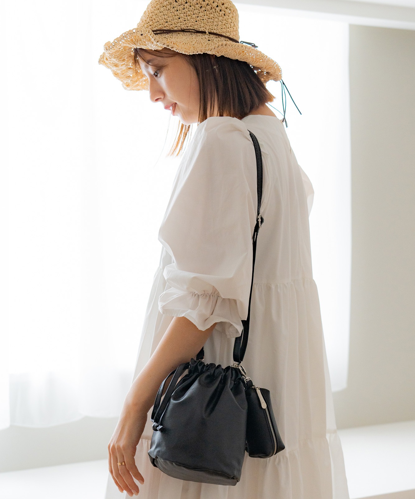 【 DEVICE × じーたーコラボ 】 Rename ソフトフェイクレザー 巾着ショルダーバッグ メンズ レディース RSG20133