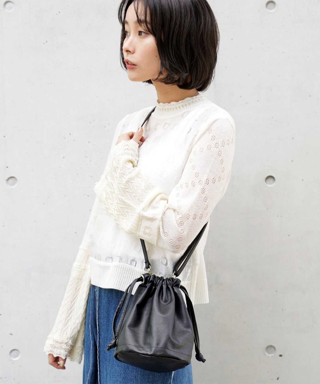 【 DEVICE × じーたーコラボ 】 Rename ソフトフェイクレザー 巾着ショルダーバッグ メンズ レディース RSG20133