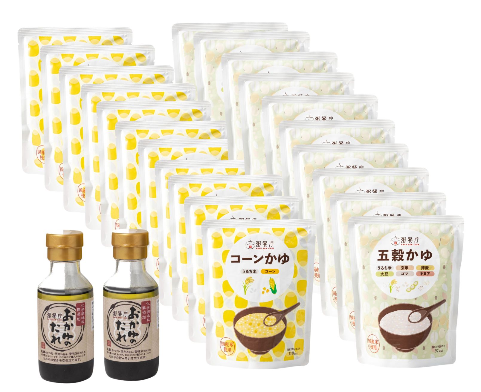 【訳あり】40%OFF粥餐庁レトルト「パウチ粥」20個セット（コーン粥10個＋五穀粥10個）+お粥のたれ2本　※7,800円⇒4,680円（税込・送料込）　⇒無くなり次第終了します