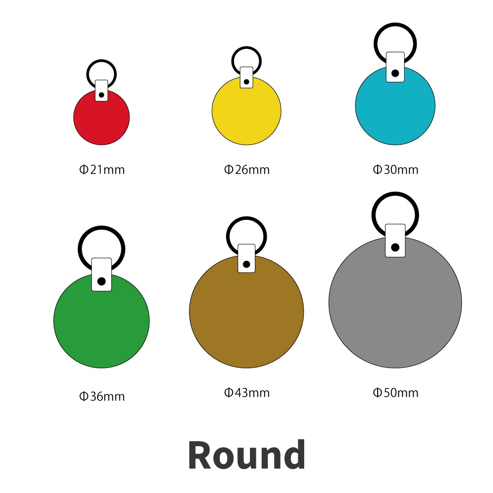 WanTag【ラウンド21mm-50mm】ペット用犬 迷子札