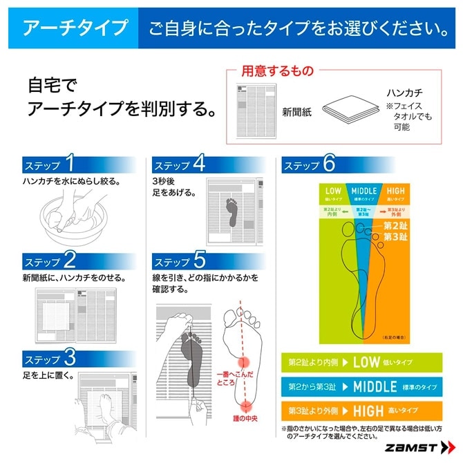 ザムストインソールローアチ 25センチ ザムスト（ZAMST