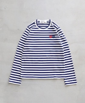 WOMEN'SPLAY COMME des GARCONS(ץ쥤   륽) "L/S TEE NAVY BORDER With Double Heart"