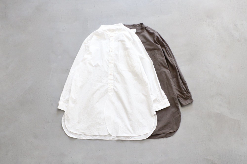 【新品未使用】TOUJOURS Band CollarShirt 24aw Toujours - Baggy Band Collar Shirt Smoke Saxe Blue - Rendez