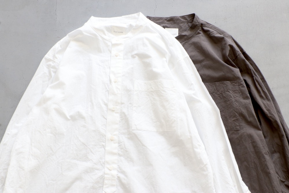 WOMEN'S】TOUJOURS（トゥジュー）“Classic Band Collar Shirt -SHADOW