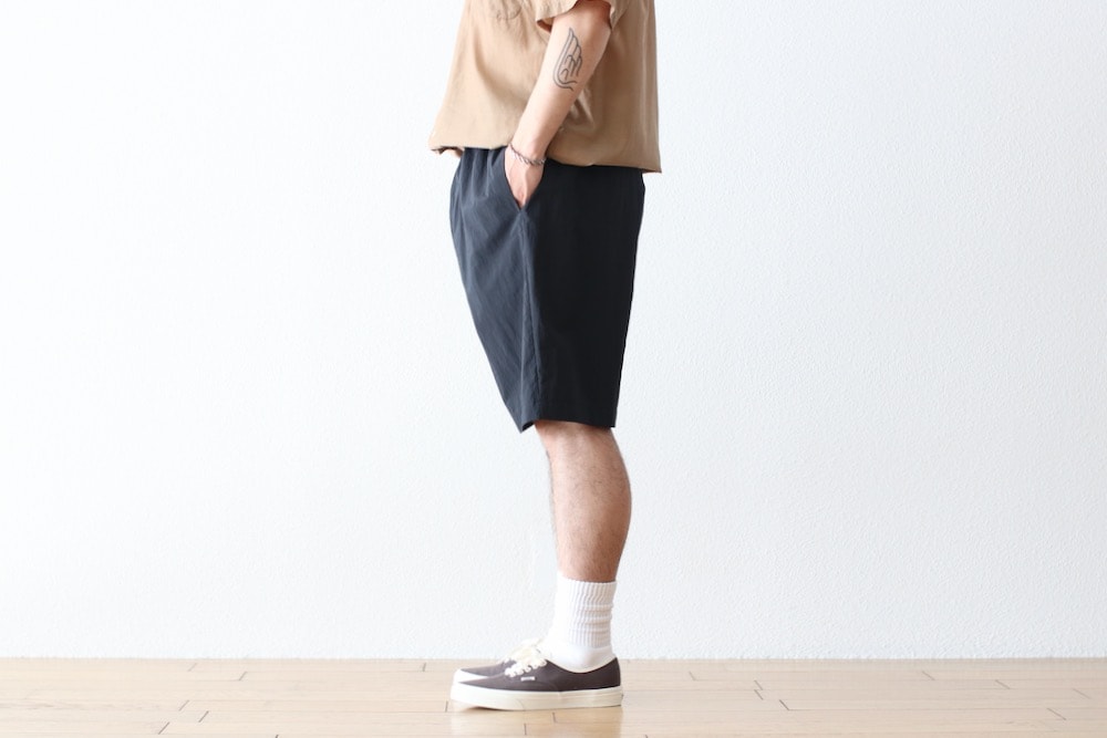 ATON エイトン イージーショーツ ワッフル ブラック サイズ06 ATON) TRAVEL NYLON WIDE EASY SHORTS (PRAGCM0301) | ATON