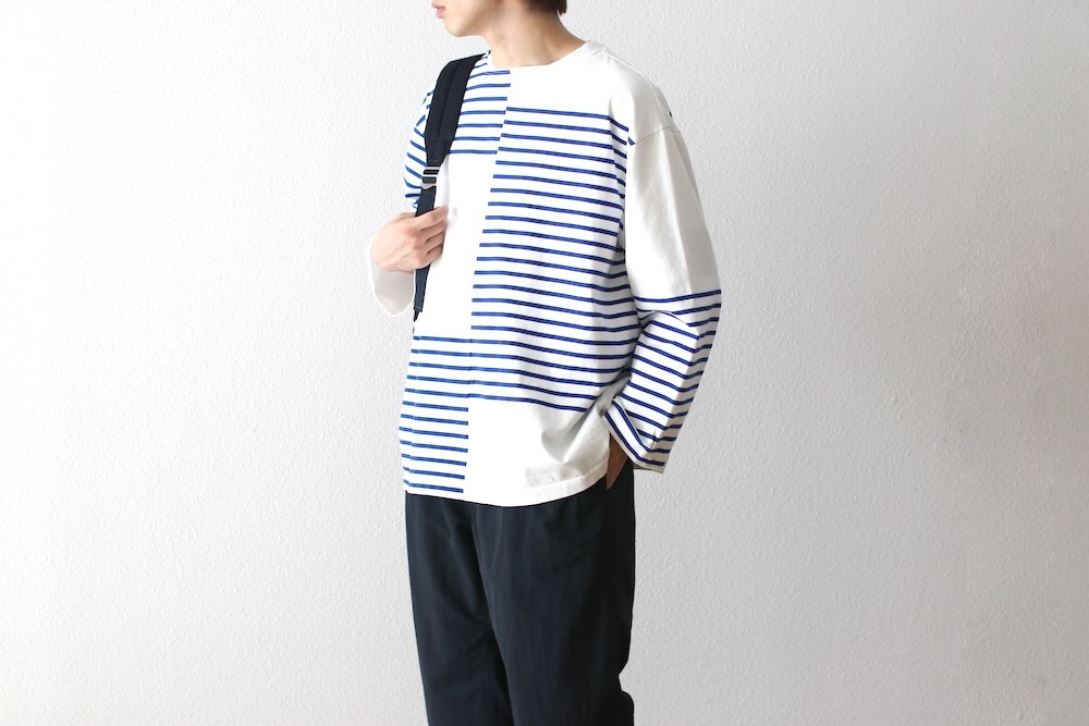 ts(s) (�ƥ�����������) "Slip Panel Basque Shirt -Cotton Large Panel Horizontal Stripe Jersey"