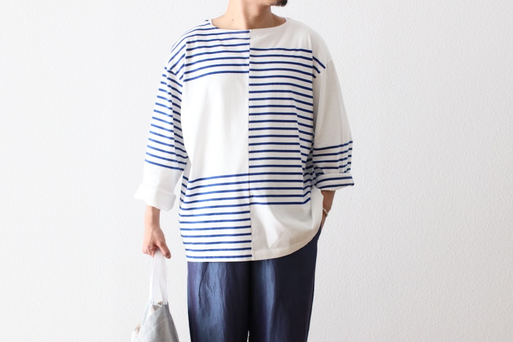 ts(s) (�ƥ�����������) "Slip Panel Basque Shirt -Cotton Large Panel Horizontal Stripe Jersey"
