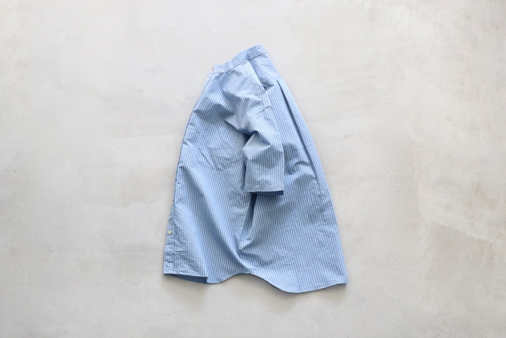 ts(s) (�ƥ�����������) "Stripe Cotton*Nylon Cloth Baggy Fit Band Collar Short Sleeve Shirt"