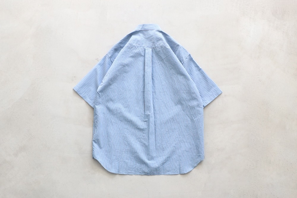 ts(s) (�ƥ�����������) "Stripe Cotton*Nylon Cloth Baggy Fit Band Collar Short Sleeve Shirt"