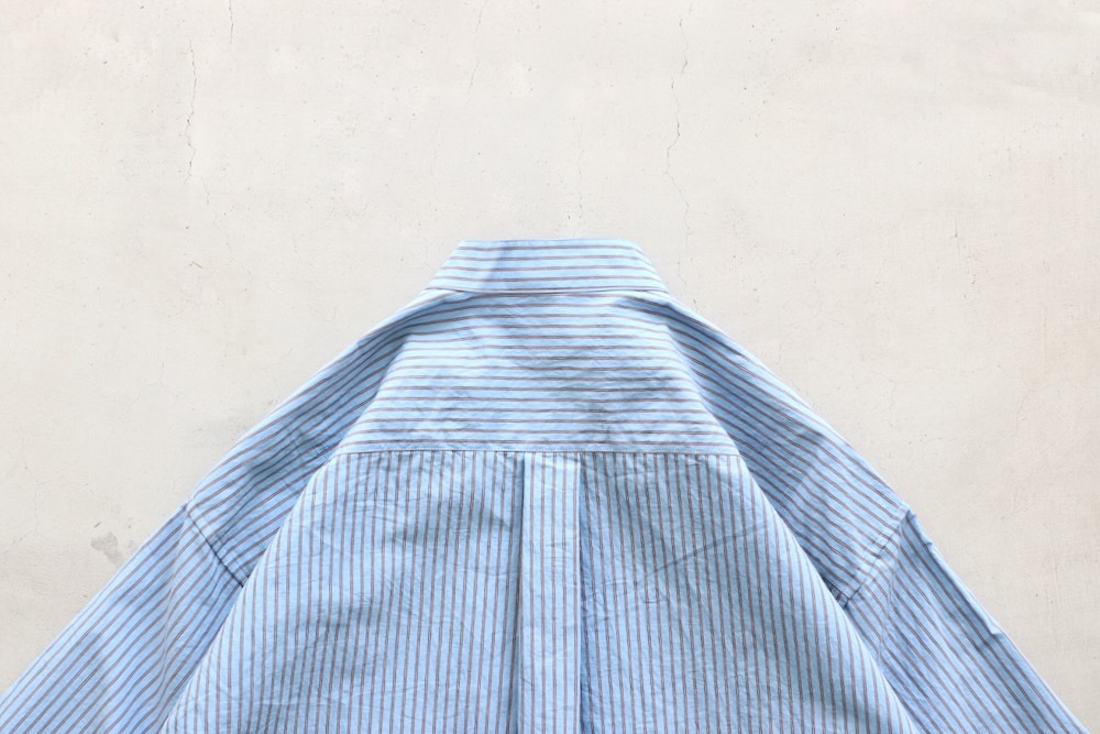 ts(s) (�ƥ�����������) "Stripe Cotton*Nylon Cloth Baggy Fit Band Collar Short Sleeve Shirt"