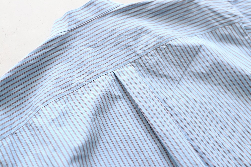 ts(s) (�ƥ�����������) "Stripe Cotton*Nylon Cloth Baggy Fit Band Collar Short Sleeve Shirt"