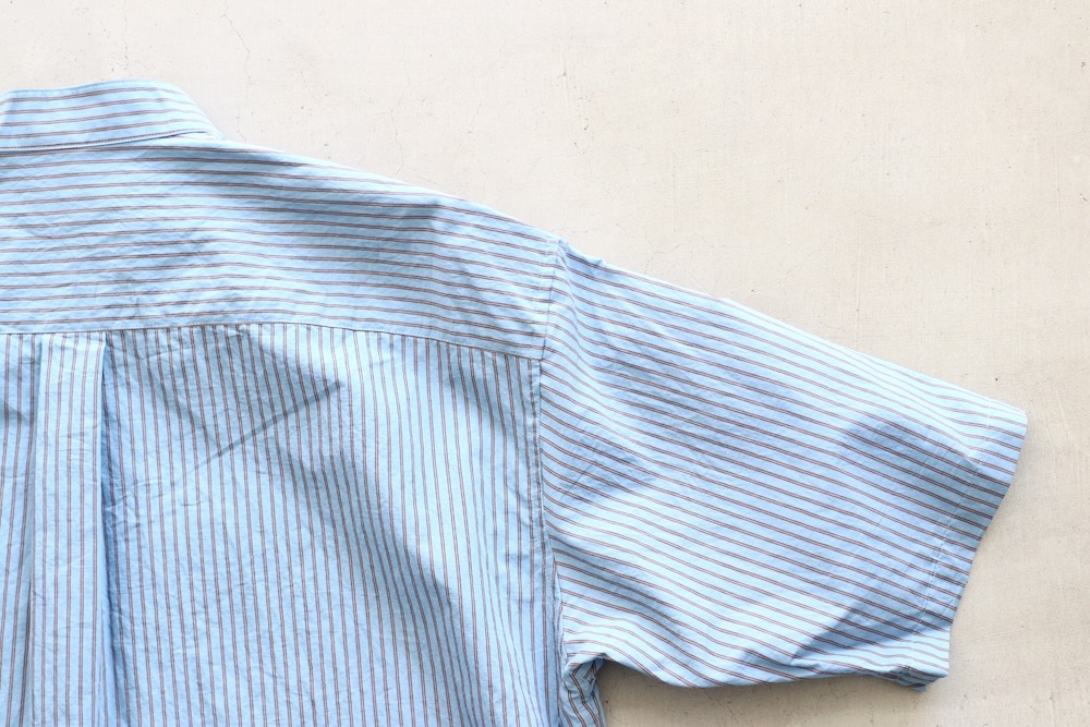 ts(s) (�ƥ�����������) "Stripe Cotton*Nylon Cloth Baggy Fit Band Collar Short Sleeve Shirt"