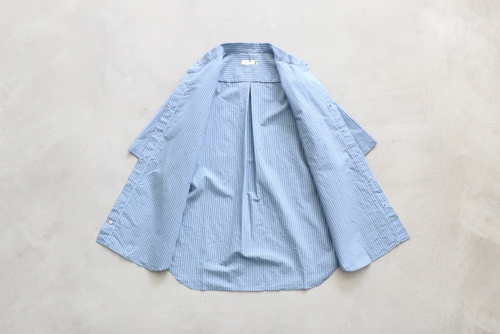 ts(s) (�ƥ�����������) "Stripe Cotton*Nylon Cloth Baggy Fit Band Collar Short Sleeve Shirt"