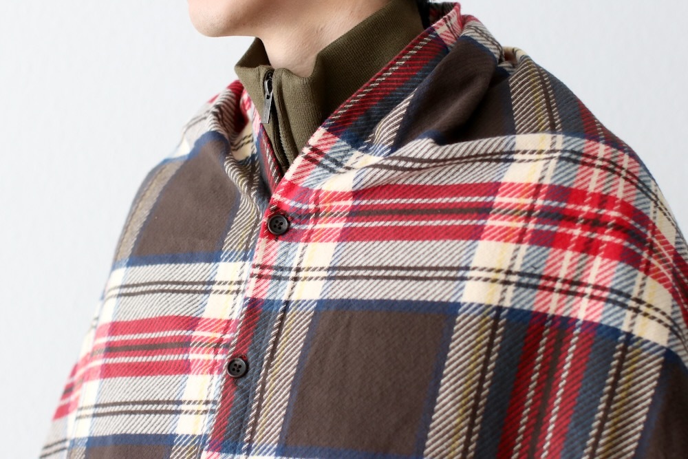 Engineered Garments / エンジニアドガーメンツ | Button Shawl - Cotton Twill Plaid / ボタンショール ストール ポンチョ / ユニセックス | Orange/Navy/Green ENGINEERED GARMENTS (エンジニアードガーメンツ) Button Shawl -Poly