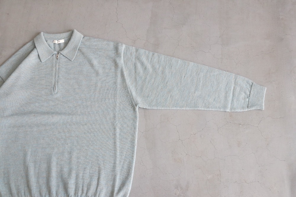 ATON (ȥ) "BABY ALPACA LINEN ZIP-UP POLO SWEATER"