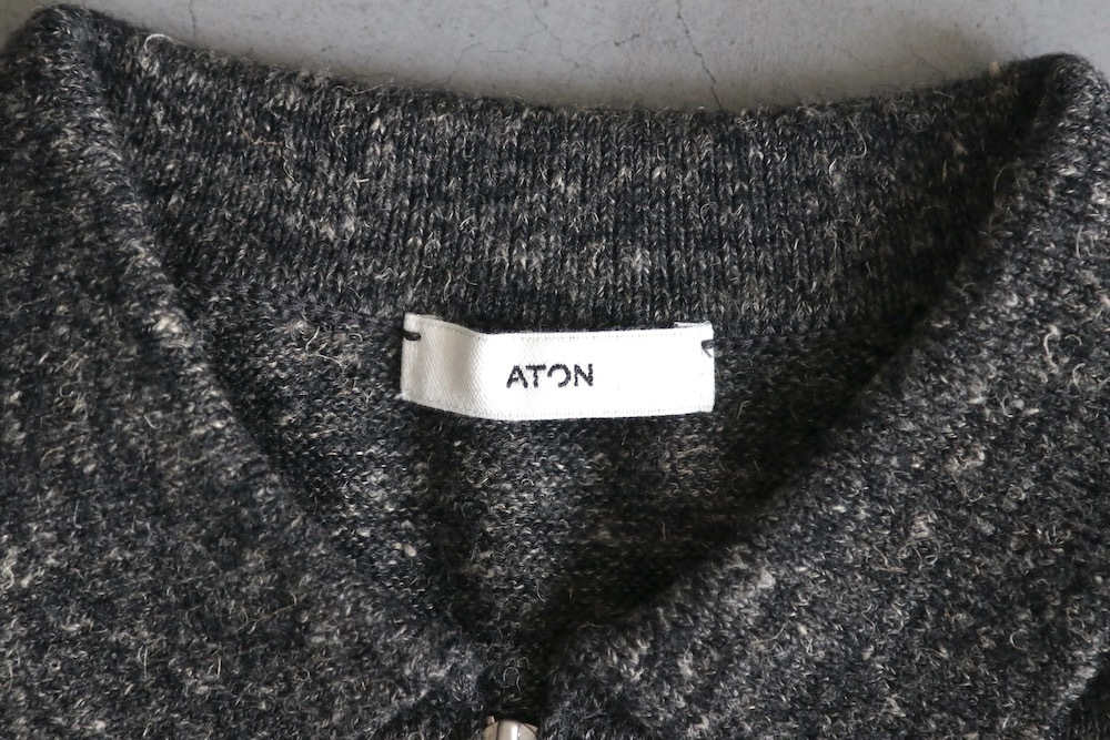 ATON (ȥ) "BABY ALPACA LINEN ZIP-UP POLO SWEATER"