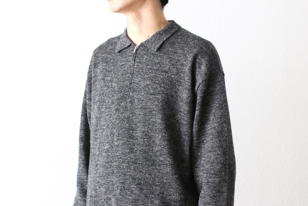 ATON (ȥ) "BABY ALPACA LINEN ZIP-UP POLO SWEATER"