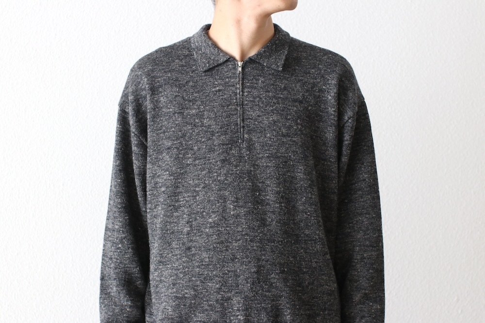 ATON (ȥ) "BABY ALPACA LINEN ZIP-UP POLO SWEATER"