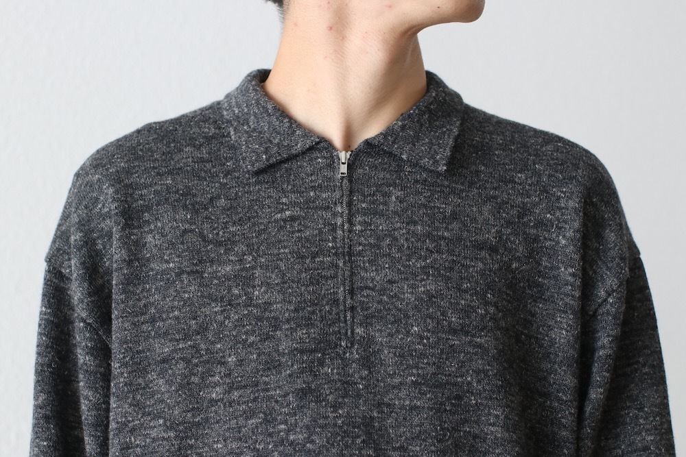 ATON (ȥ) "BABY ALPACA LINEN ZIP-UP POLO SWEATER"