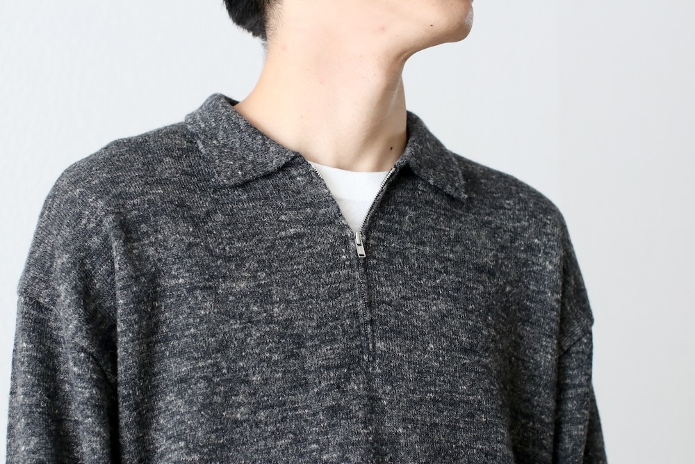 ATON (ȥ) "BABY ALPACA LINEN ZIP-UP POLO SWEATER"