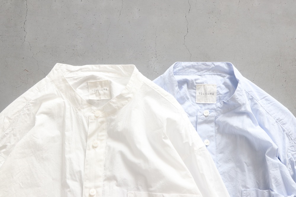 WOMEN'S】TOUJOURS（トゥジュー）“Classic Band Collar Shirt -FINE